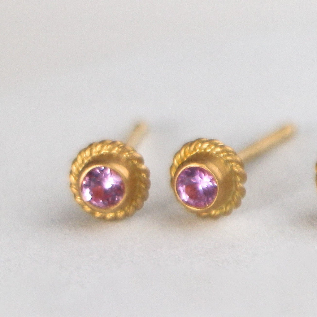 Holly Pink Sapphire Studs in 20K Peach Gold Reinstein Ross Goldsmiths