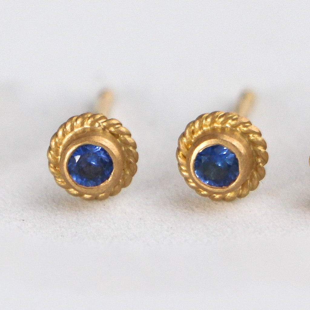 Holly Blue Sapphire Studs in 20K Peach Gold Reinstein Ross Goldsmiths