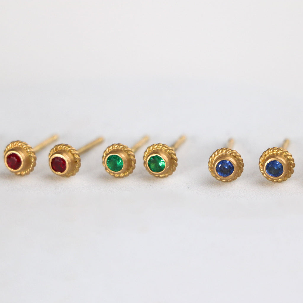 Holly Emerald Studs in 20K Peach Gold Reinstein Ross Goldsmiths