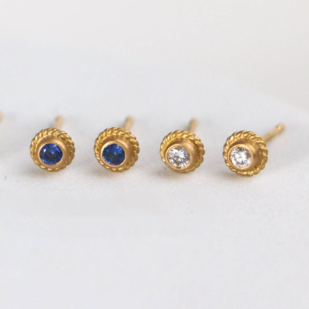 Holly Blue Sapphire Studs in 20K Peach Gold Reinstein Ross Goldsmiths