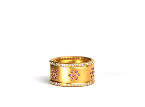 Snowdrop "Yamuna" Pink Sapphire Diamond Band in 20K Peach Gold Reinstein Ross Goldsmiths