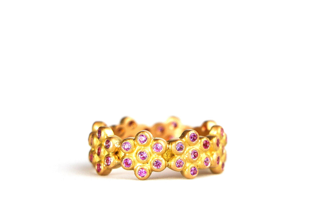 Snowdrop Pink Sapphire Band in 20K Peach Gold Reinstein Ross Goldsmiths