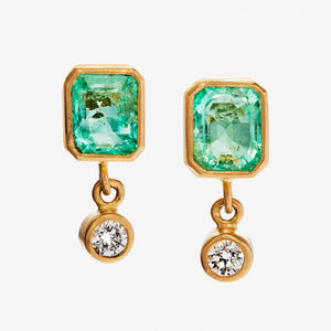 Meadow Mixed Emerald N/S and Diamond Earrings in 20K Peach Gold Reinstein Ross Goldsmiths