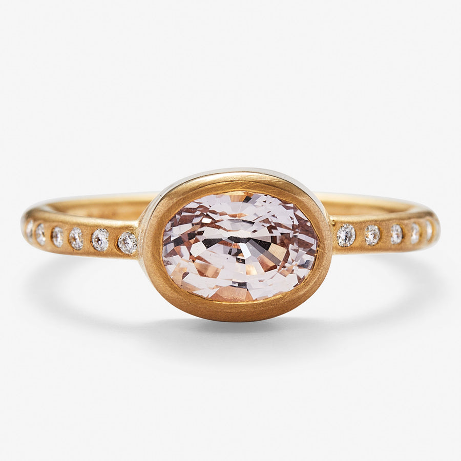 Hoopstock Oval Pink Sapphire and Diamond Ring in 20K Peach Gold Reinstein Ross Goldsmiths
