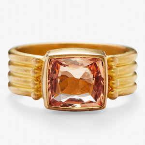 Penta Four Row Cushion Cut Peach Sapphire Ring in 20K Peach Gold Reinstein Ross Goldsmiths