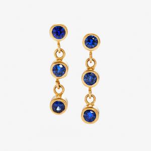Meadow Triple Large Blue Sapphire Earrings in 20K Peach Gold Reinstein Ross Goldsmiths