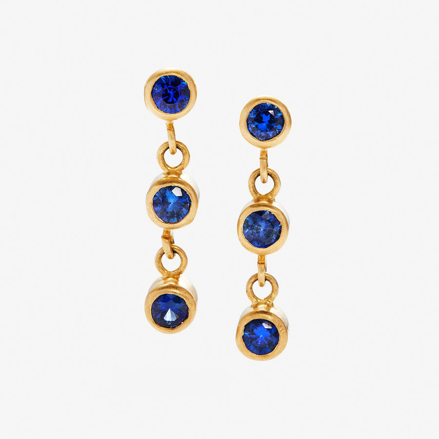 Meadow Triple Large Blue Sapphire Earrings in 20K Peach Gold Reinstein Ross Goldsmiths