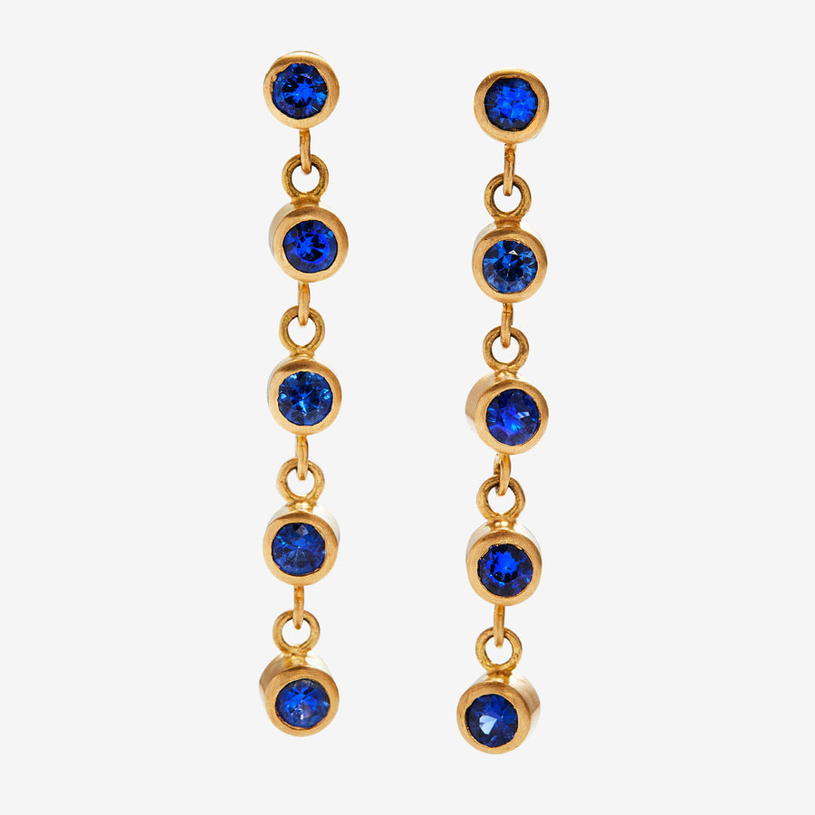 Meadow Rivière Blue Sapphire Earrings in 20K Peach Gold Reinstein Ross Goldsmiths