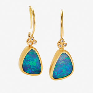 Tania Triangular Opal and Diamond Earrings in 20K Peach Gold Reinstein Ross Goldsmiths