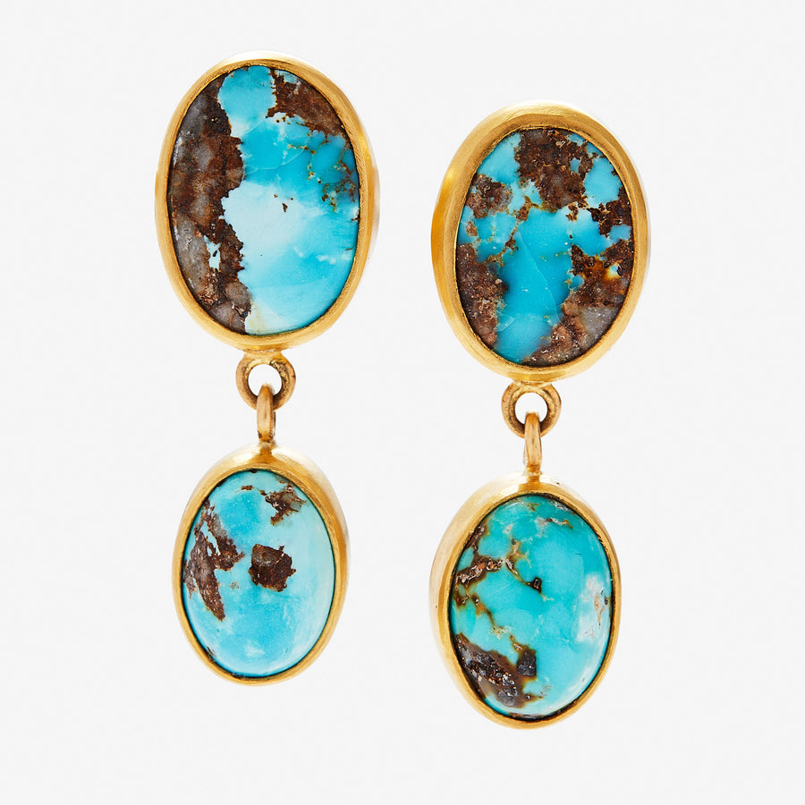 Sedona Small Double Turquoise Earrings in 20K Peach Gold Reinstein Ross Goldsmiths