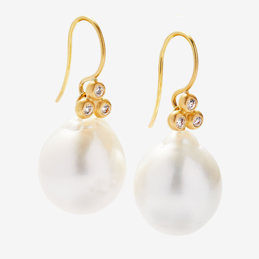 Tania Large South Sea Baroque Pearl and Diamond Earrings in 20K Peach Gold Reinstein Ross Goldsmiths
