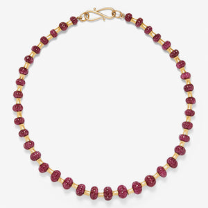 Sonoma "Flared Tube" Carved Ruby Necklace in 20K Peach Gold Reinstein Ross Goldsmiths