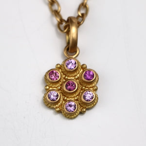 Ashley "Flower Braid" Pendant with Pink Sapphires in 20K Peach Gold Reinstein Ross Goldsmiths