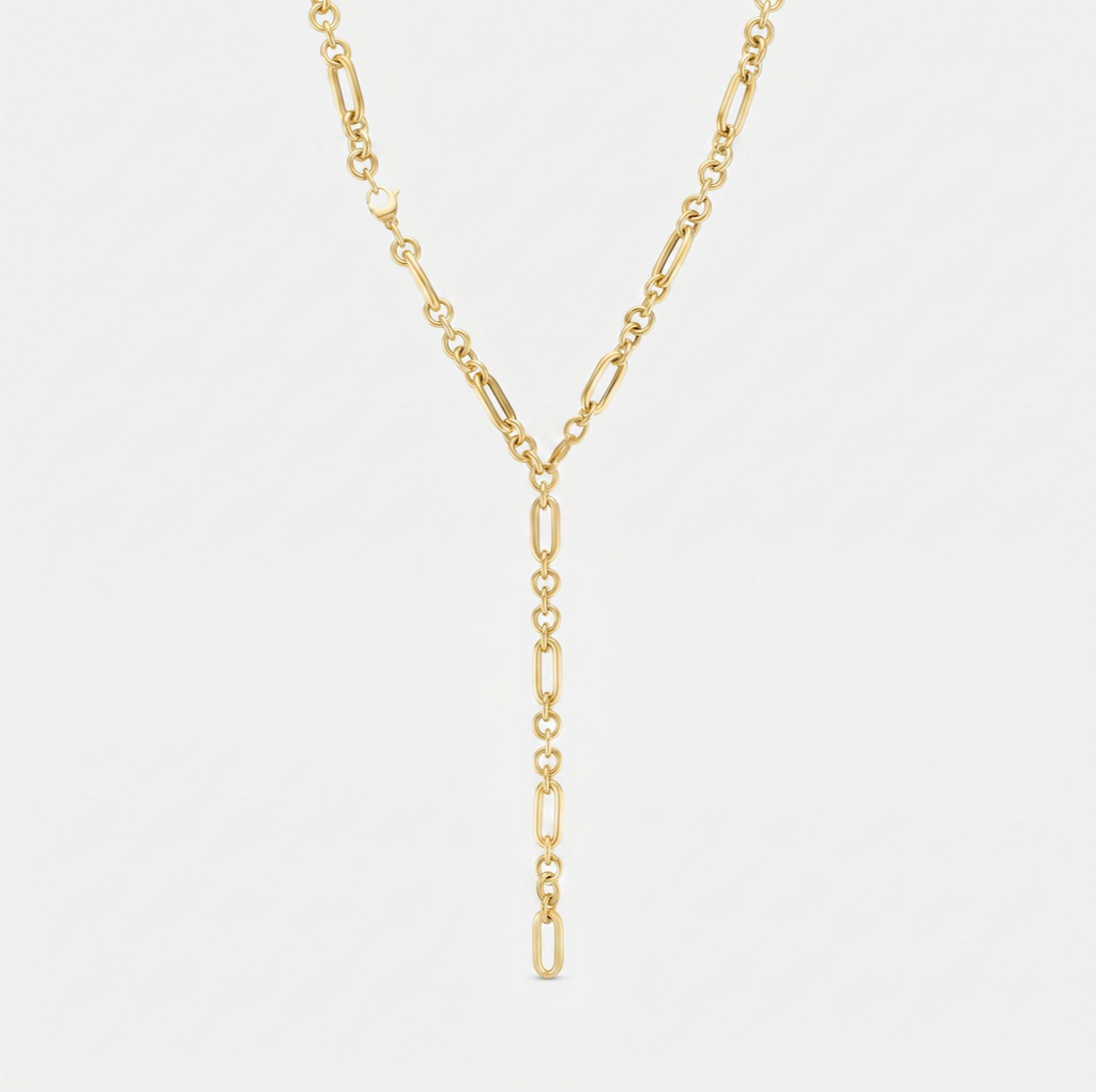 Commercial 18K Mixed-Link Lariat Necklace