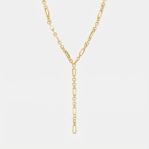Commercial 18K Mixed-Link Lariat Necklace