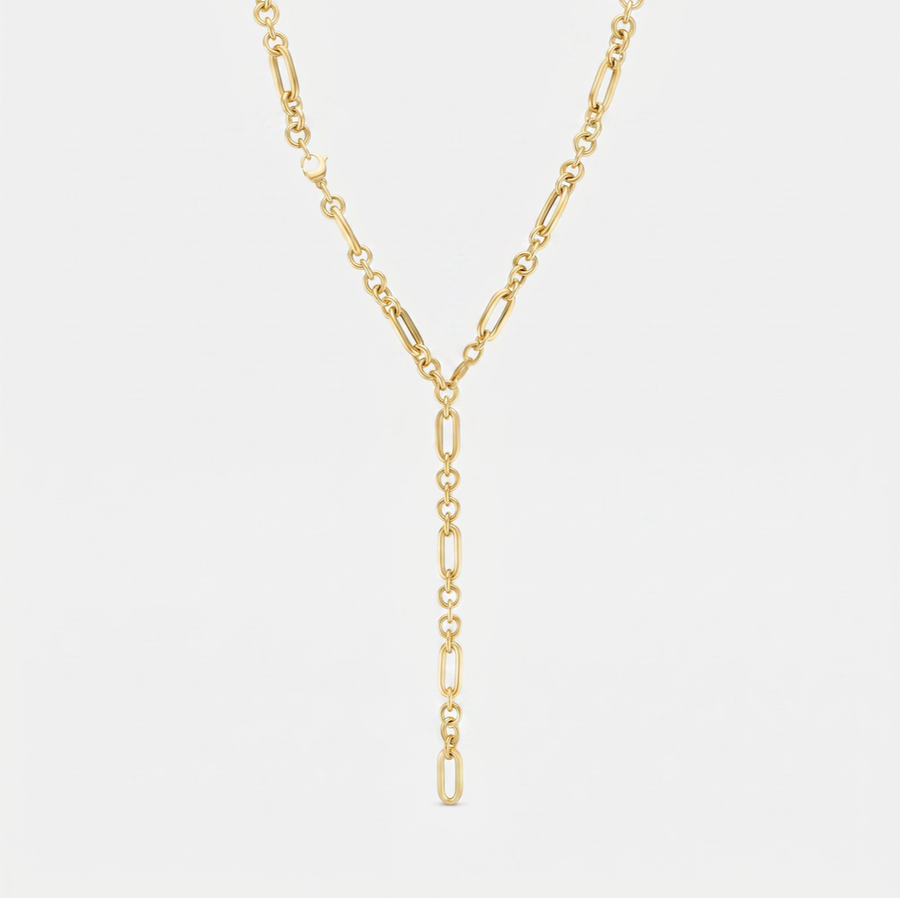 Commercial 18K Mixed-Link Lariat Necklace