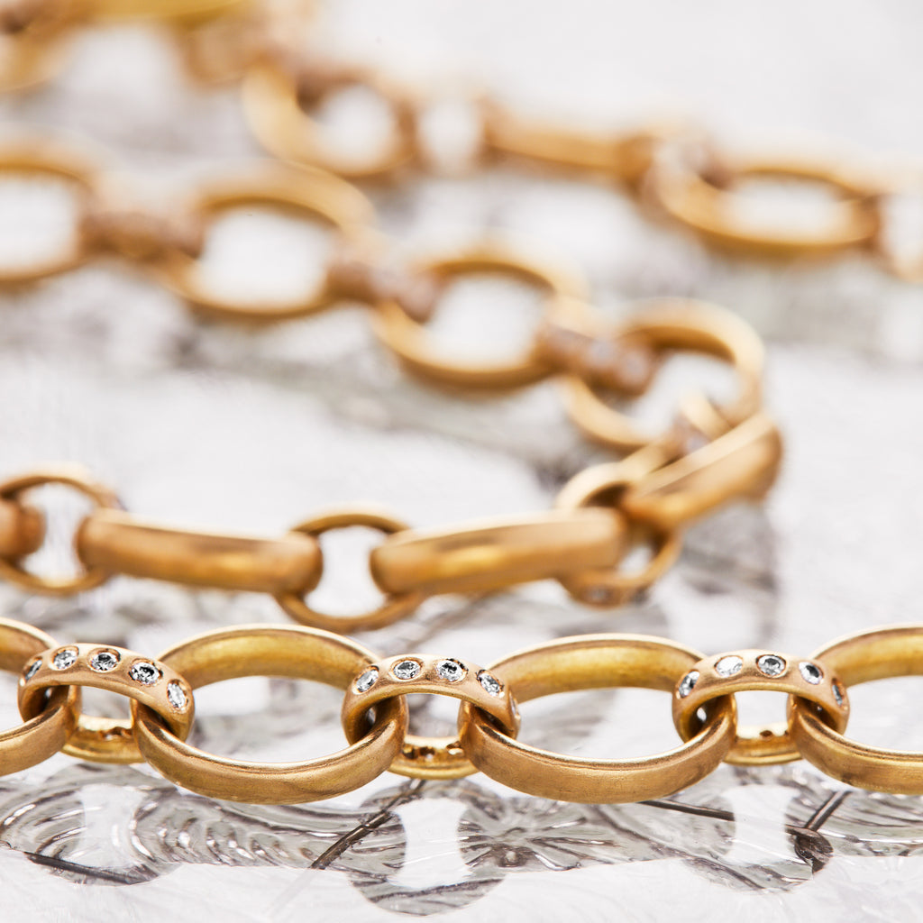 Sonoma Mixed Link Pave Diamond Chain Necklace in 20K Peach Gold