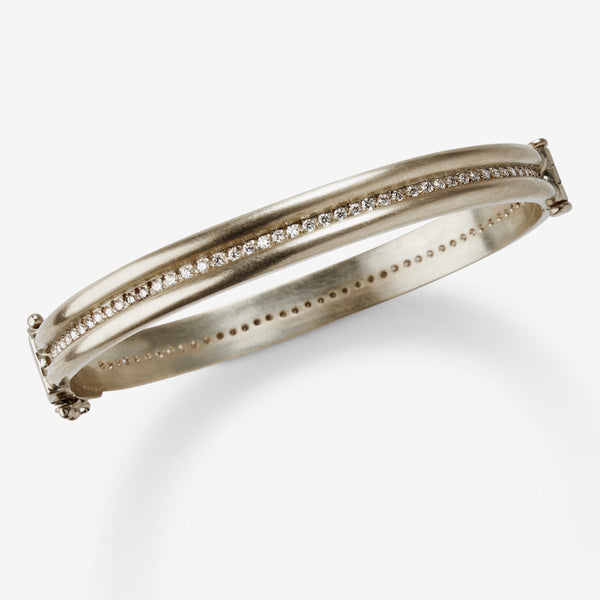 Shimmer Diamond Hinged Bangle in 18K Alpine Gold