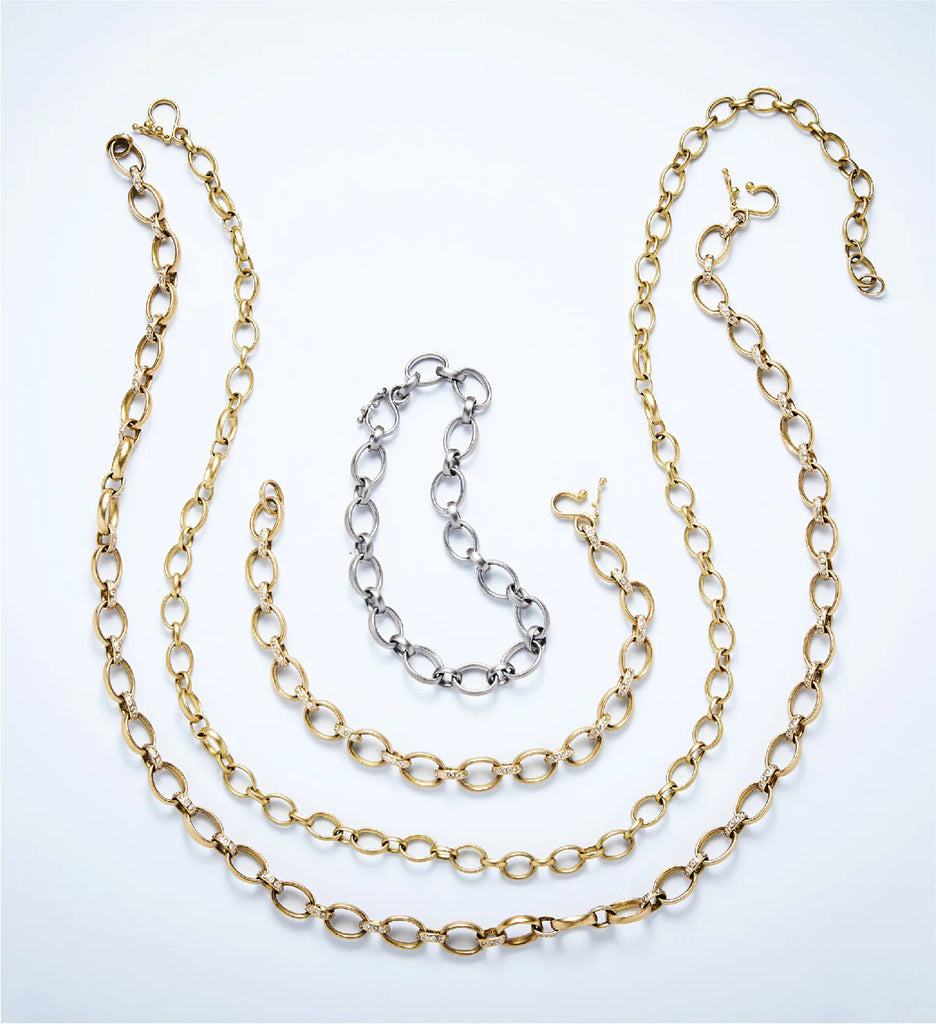 Sonoma Mixed Link Pave Diamond Chain Necklace in 20K Peach Gold