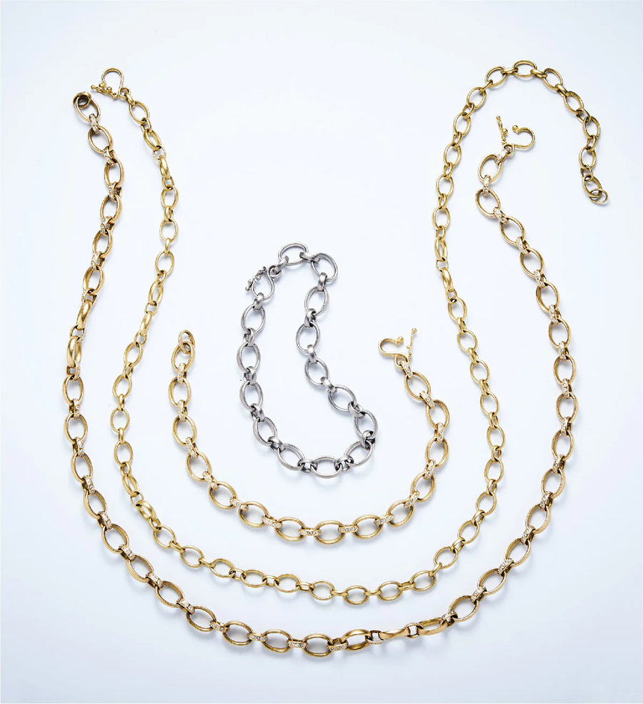 Sonoma Medium Mixed Link Diamond Chain Necklace in 20K Peach Gold Reinstein Ross Goldsmiths