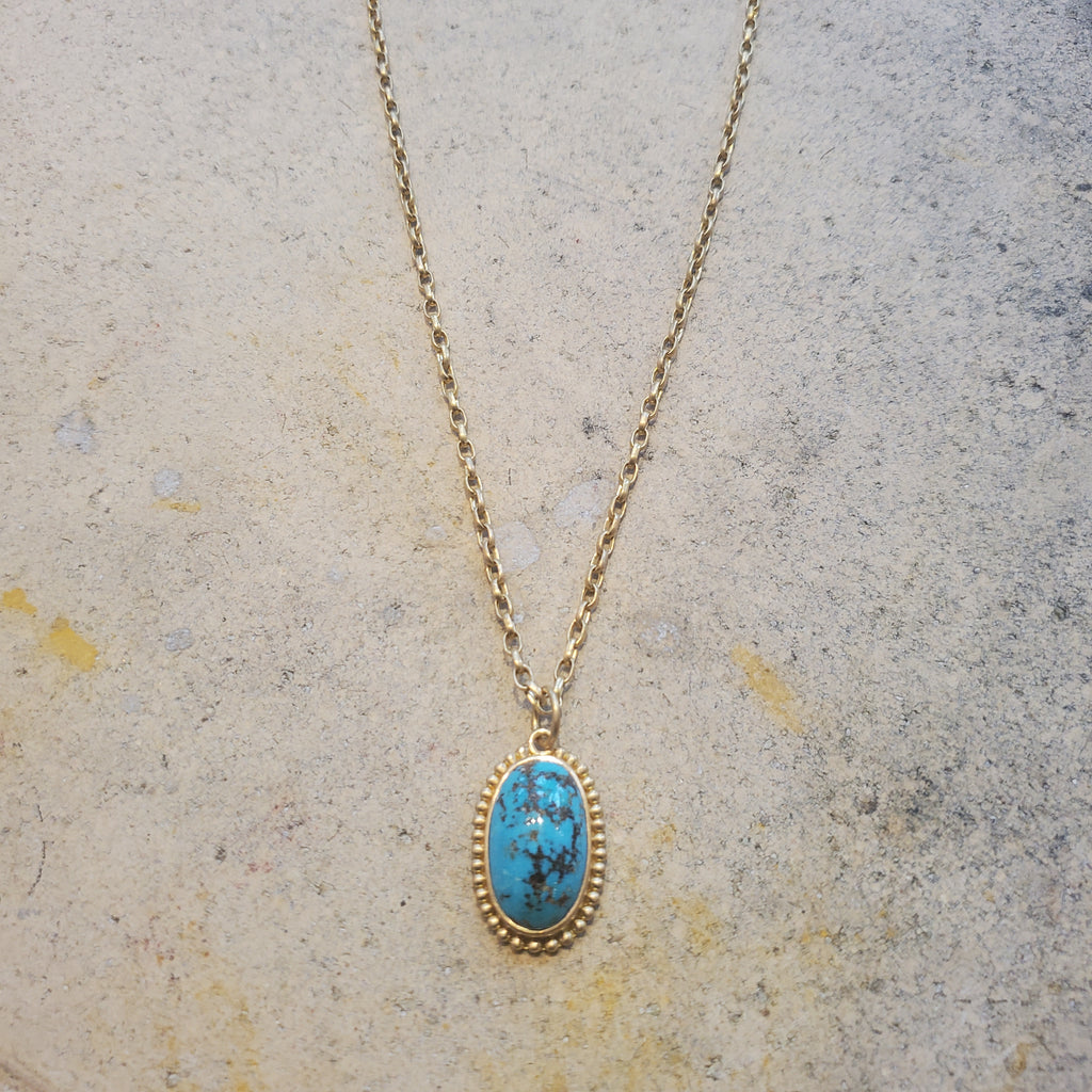 Salome Classic Large Persian Turquoise Pendant in 20K Peach Gold Reinstein Ross Goldsmiths