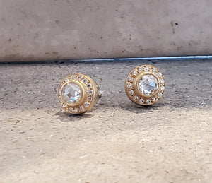 Shimmer Sahara Rose Cut Diamond Studs in 20K Peach Gold Reinstein Ross Goldsmiths