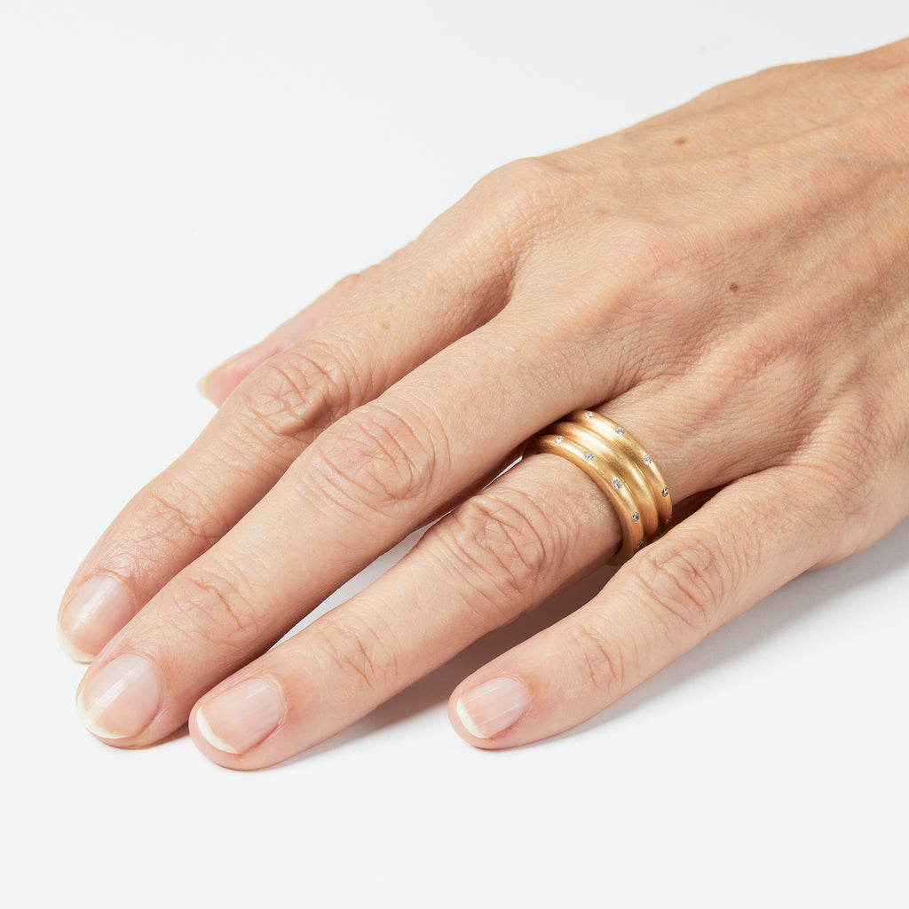 Half Round "Julia" Diamond Band in 20K Peach Gold- 9mm