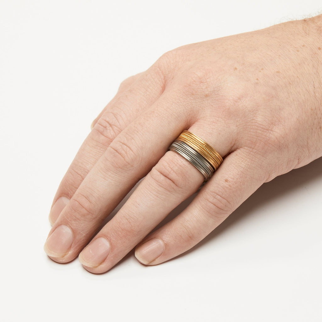 Regular Braid Three Row Band in 18K Alpine Gold- 5mm Reinstein Ross Goldsmiths