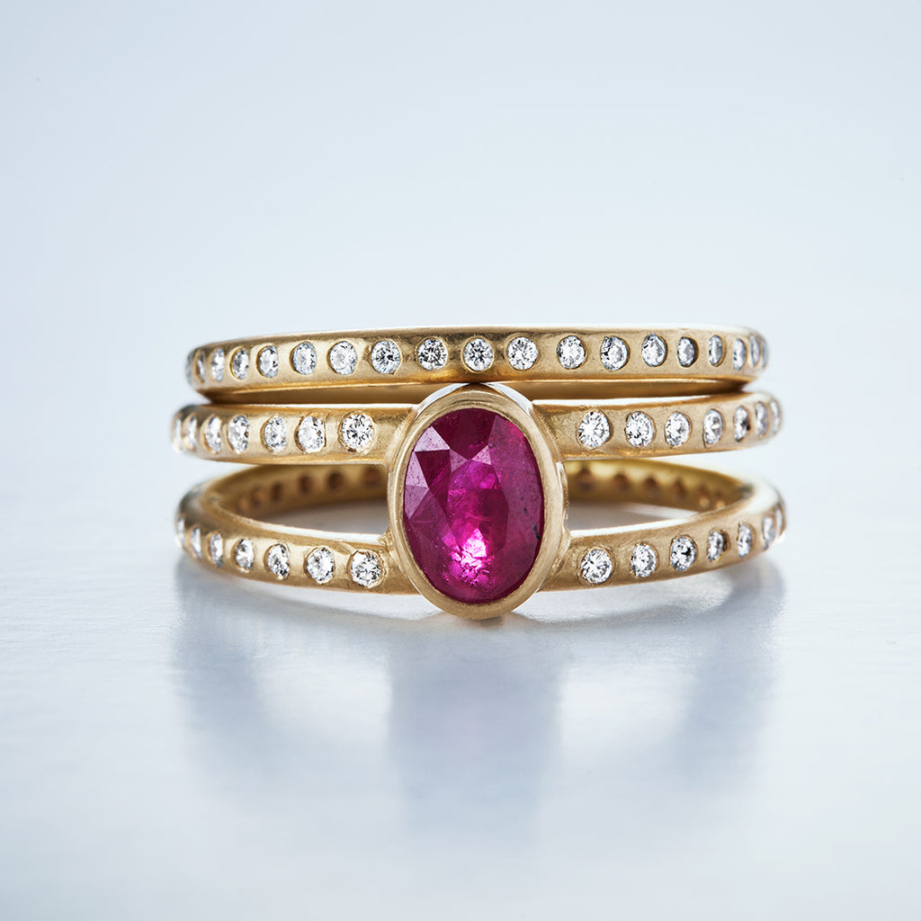 Lightdance Oval Ruby and Diamond Ring in 20K Peach Gold