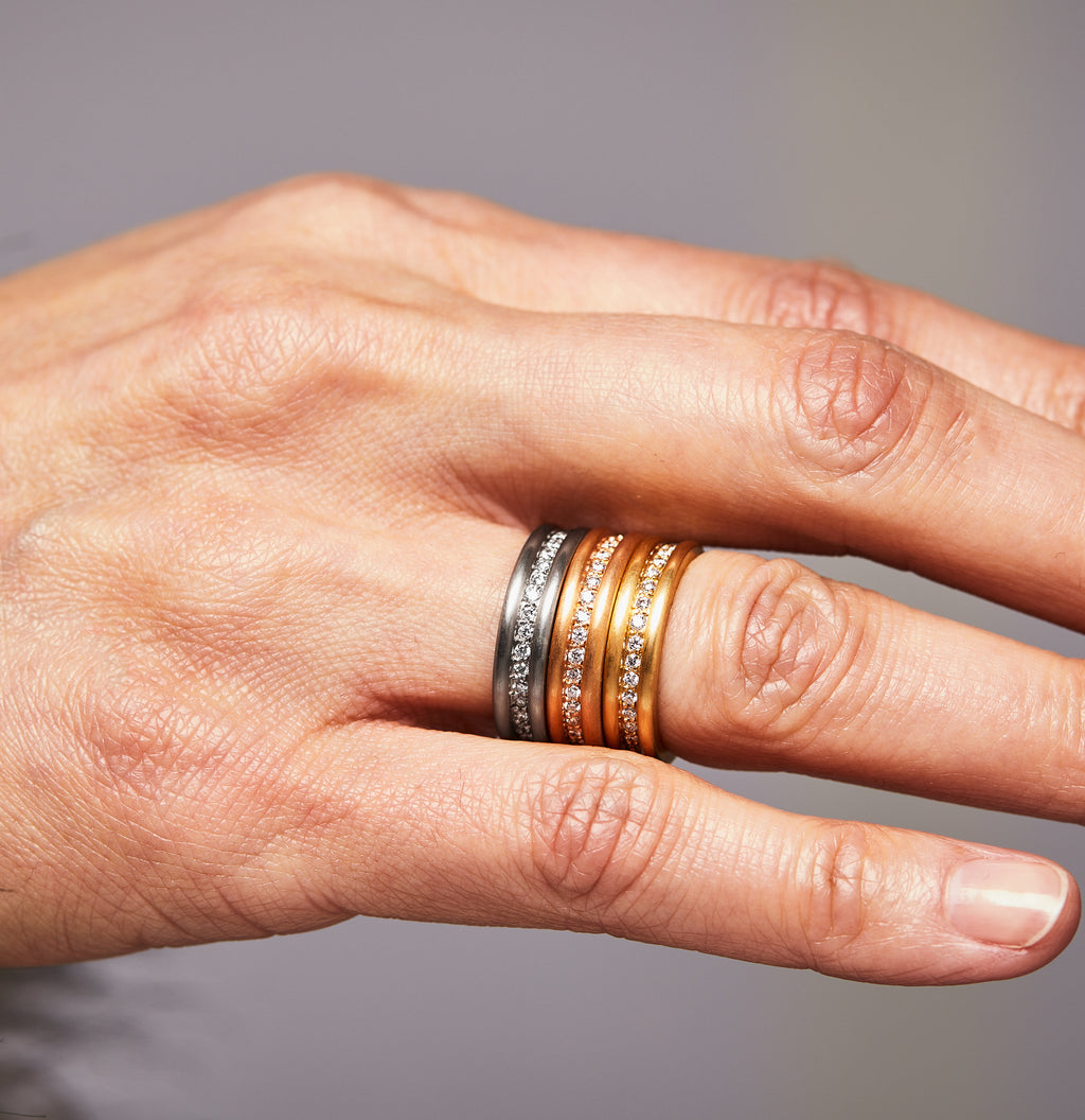 Shimmer Mini Diamond Band in 22K Apricot Gold Reinstein Ross Goldsmiths