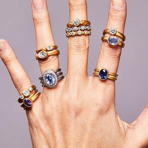 Shimmer Sahara Oval Ceylon Blue Sapphire Ring in 18K Alpine Gold Reinstein Ross Goldsmiths