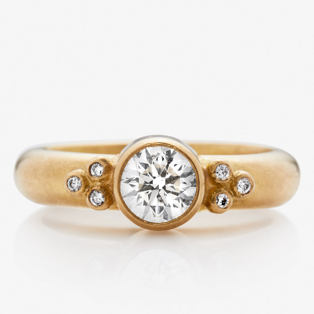 Tania Round White Diamond and Pave Ring set in 20K Peach Gold Reinstein Ross Goldsmiths