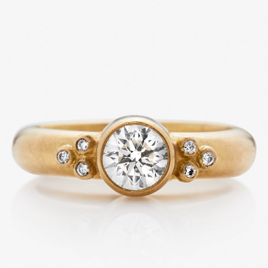 Tania Round White Diamond and Pave Ring in 20K Peach Gold Reinstein Ross Goldsmiths