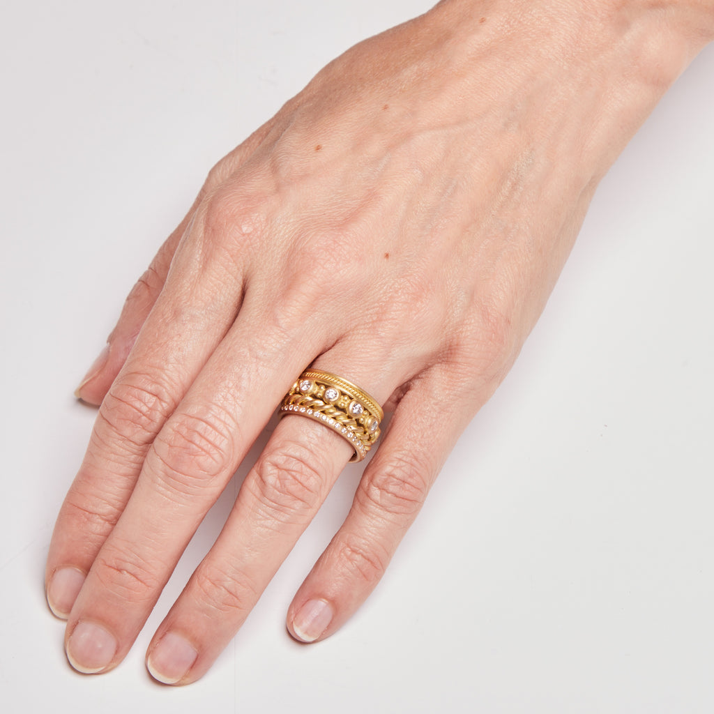 Hitched Quartet Diamond Band in 20K Peach Gold