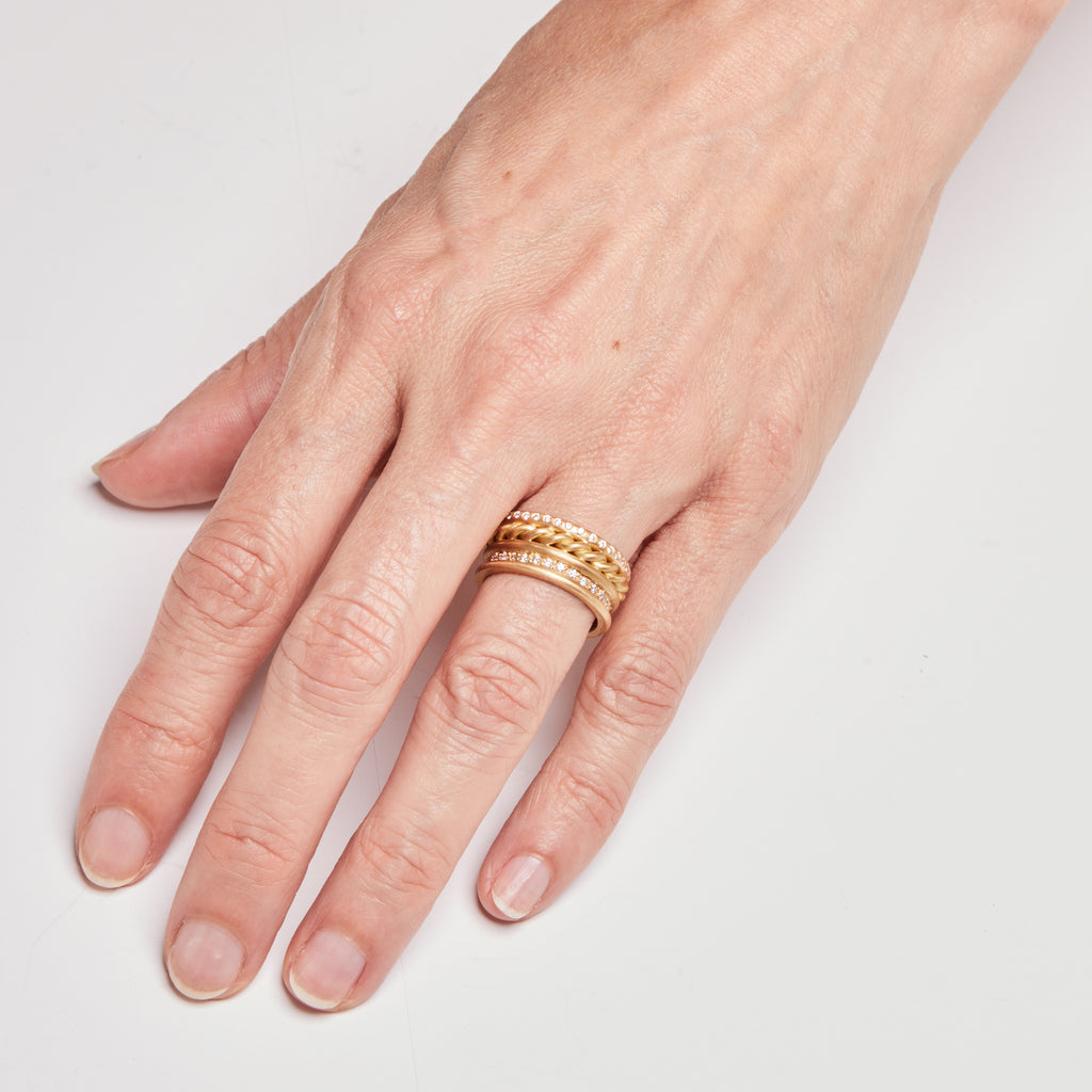Hitched Trio Diamond Band set in 20K Peach Gold
