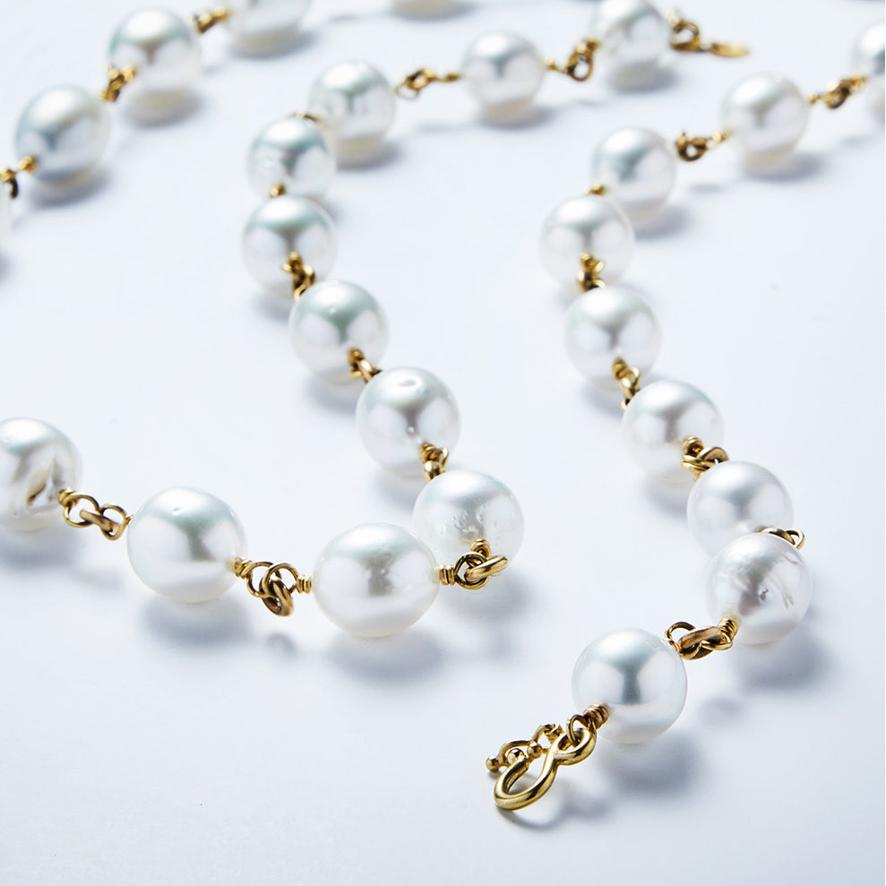 Isabella "Pia" Large South Sea Pearl Necklace in 22K Nectar Gold- 30" Reinstein Ross Goldsmiths