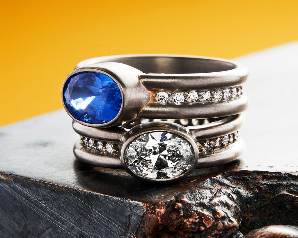 Shimmer Oval Blue Sapphire Ring in 18K Alpine Gold