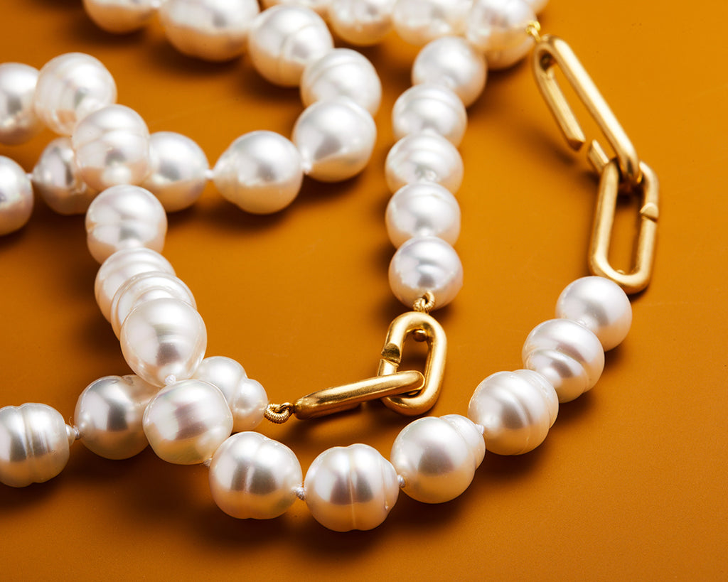 Hunter Mini South Sea Baroque Pearl Necklace in 20K Peach Gold- 19"