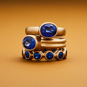 Hoopstock "Leslie" Oval Blue Sapphire Ring in 20K Peach Gold Reinstein Ross Goldsmiths