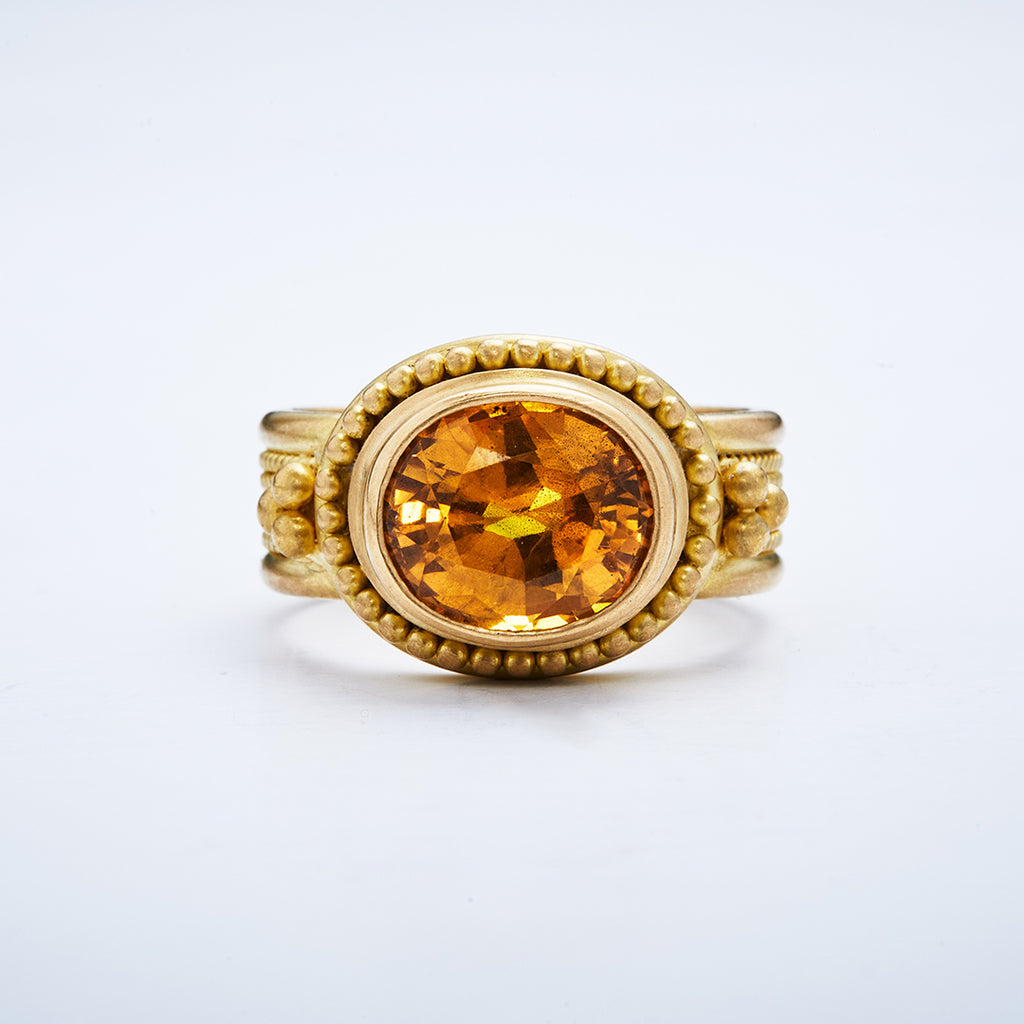 Salome Classic Oval Golden Sapphire Ring in 20K Peach Gold Reinstein Ross Goldsmiths