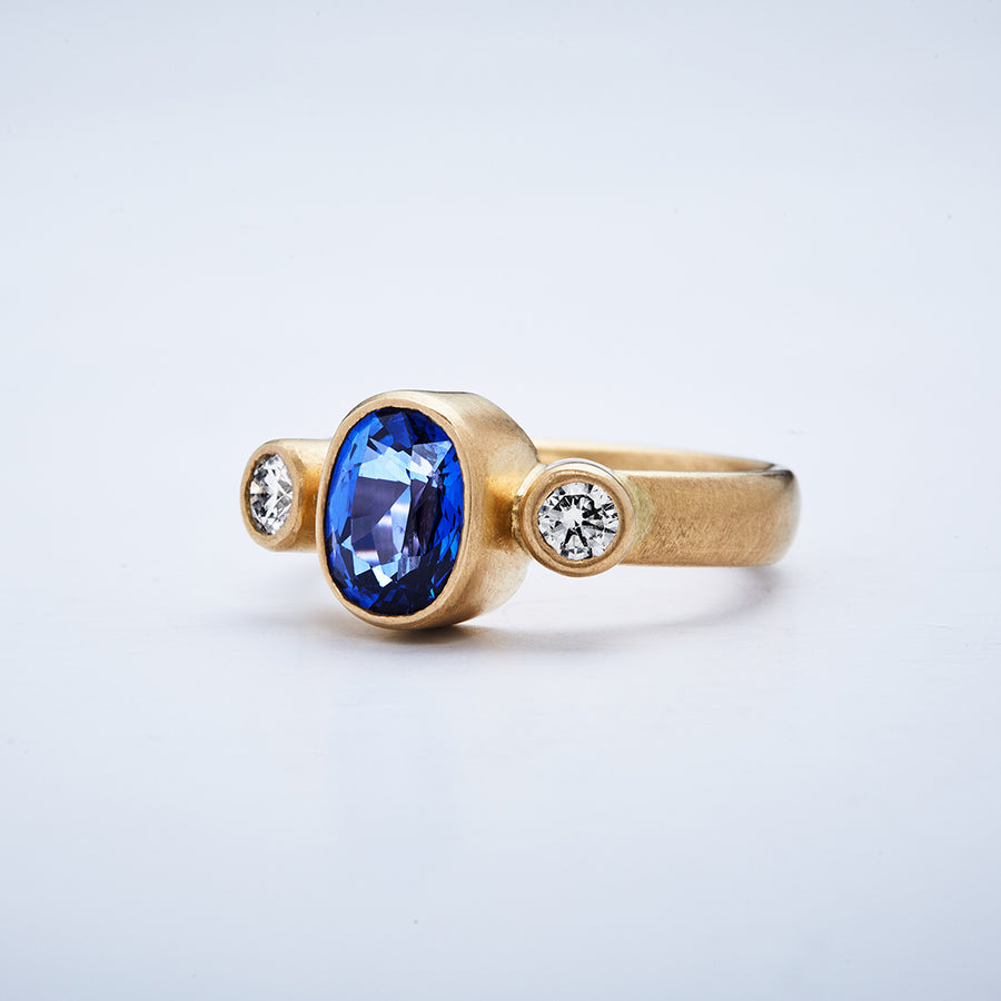 Sonoma "Celeste" Oval Blue Sapphire and Diamond Ring in 20K Peach Gold Reinstein Ross Goldsmiths
