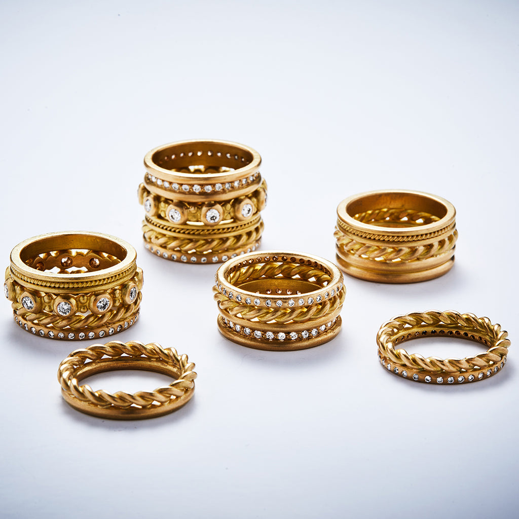 Hitched Trio Diamond Band set in 20K Peach Gold