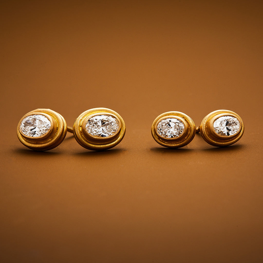 Dyan Small Oval Diamond Studs in 20K Peach Gold