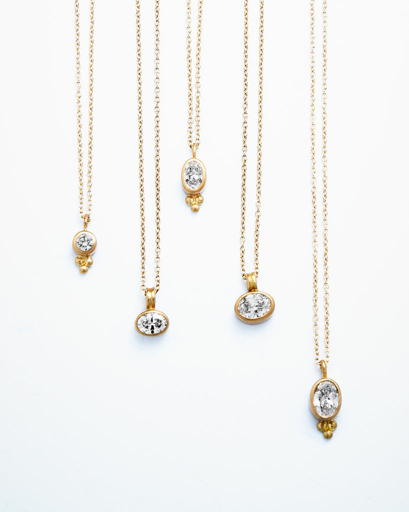 Dyan Large Oval Diamond Necklace in 20K Peach Gold- 18"