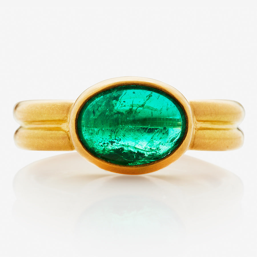 Hoopstock "Leslie" Oval Emerald Cabochon Ring in 20K Peach Gold Reinstein Ross Goldsmiths