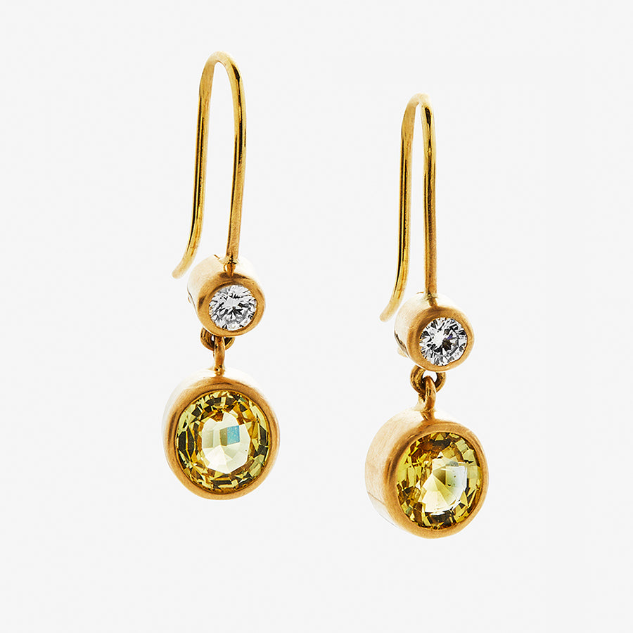 Meadow Two Part Yellow Sapphire and Diamond Earrings in 20K Peach Gold Reinstein Ross Goldsmiths