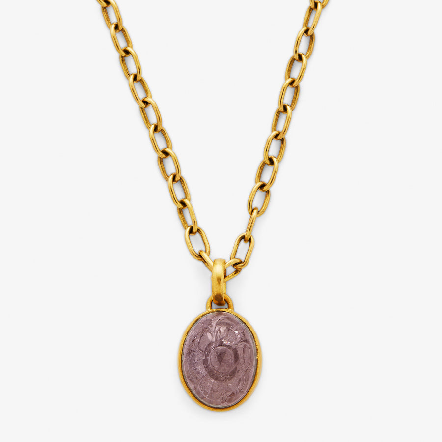 Sedona Large Oval Carved Grey Sapphire Pendant in 22K Nectar Gold Reinstein Ross Goldsmiths