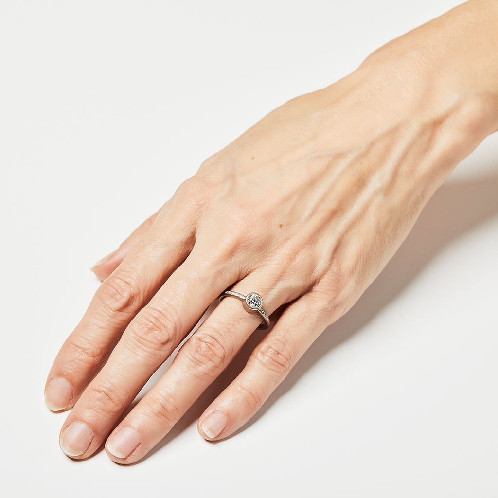 Hoopstock Round Diamond Ring with Pave Diamonds in 18K Alpine Gold