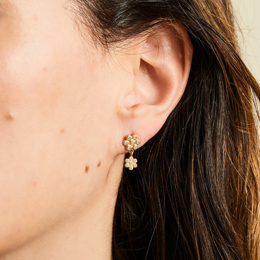 Snowdrop Two-Part Small Mixed Diamond Earrings in 20K Peach Gold