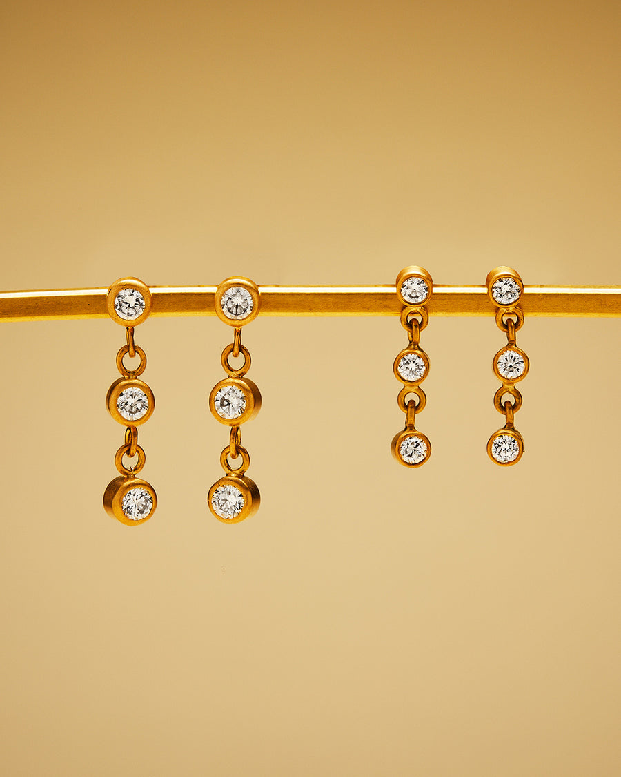 Meadow Triple Small Diamond Earrings in 20K Peach Gold Reinstein Ross Goldsmiths